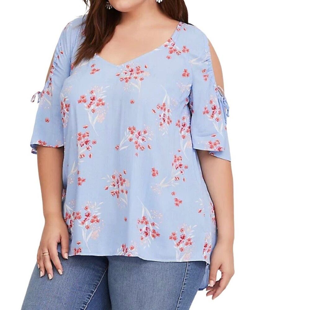 Torrid Womens Floral Challis Top Size 0X Cold Shoulder Cottagecore Flowy Garden